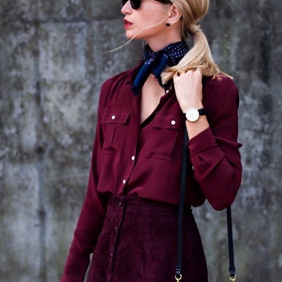 J. Crew Tops - J Crew Blythe silk button up shirt red wine maroon